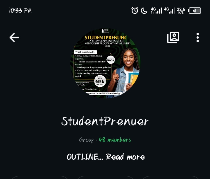 StudentPrenuer WhatsApp group, 48 active members