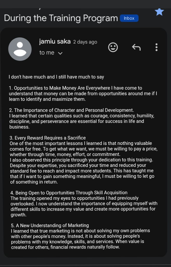 Testimonial from Jamiu Saka (part 1)