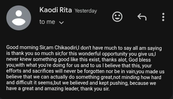 Testimonial from Kaodi Rita